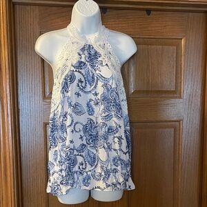 Soho Blue and White Floral Halter Blouse